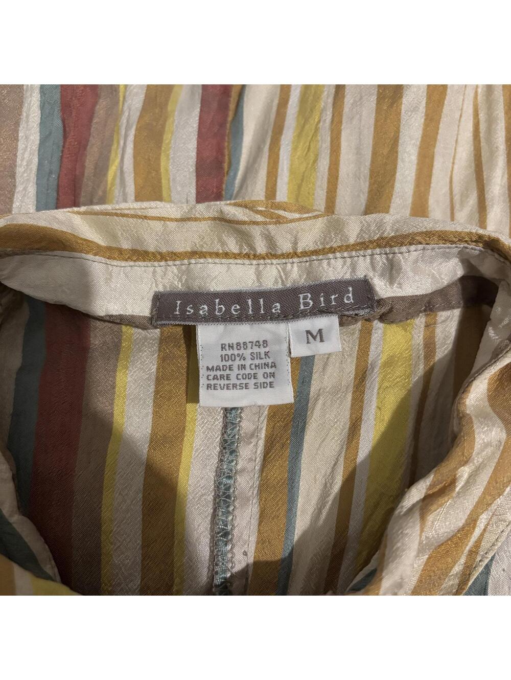 Isabella Bird M Multicolor Striped Silk Blouse - Picture 6 of 6